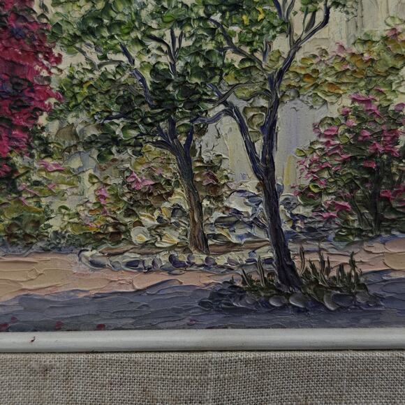 F. Poggio G. Vintage 1987 Italian Landscape Impasto Textured Oil Small Painting - Picture 6 of 12